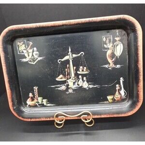 Vintage MCM Metal TV Serving Tray Apothecary Pharmaceutical Design